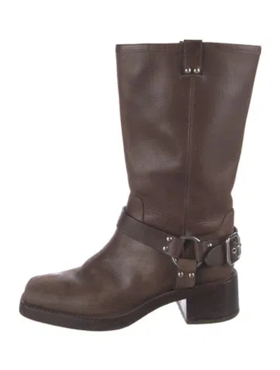 Pre-owned Reformation Leather Studded Accents Moto Boots In Brown