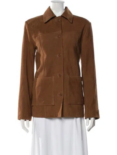 Pre-owned Reformation Leather Utility Jacket In Brown