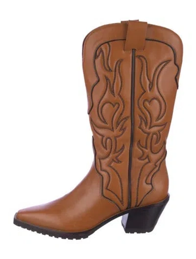 Pre-owned Reformation Leather Western Boots In Brown