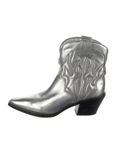 Pre-owned Reformation Leather Western Boots In Silver