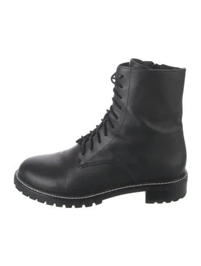 Pre-owned Reformation Leather Whipstitch Trim Combat Boots In Black
