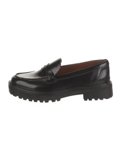 Pre-owned Reformation Leather Whipstitch Trim Loafers In Black
