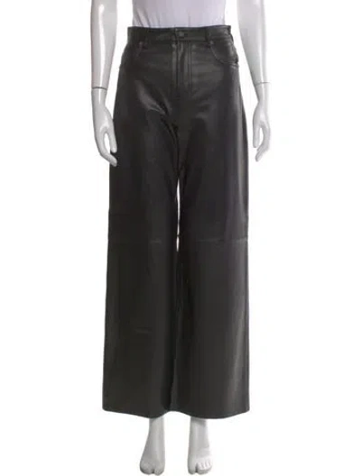 Pre-owned Reformation Leather Wide Leg Pants In Black