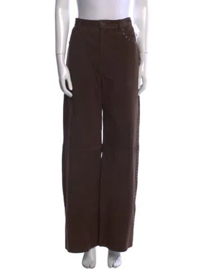 Pre-owned Reformation Leather Wide Leg Pants In Brown