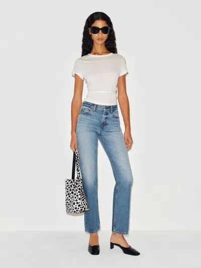 Reformation Leda Mid Rise Straight Short Jeans Blue Denim 33s