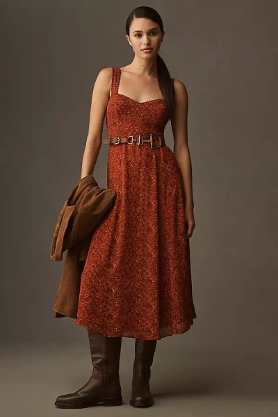 Reformation Lela Sweetheart A-line Midi Dress In Red