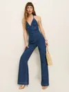 Reformation Lennon Denim Jumpsuit In Moonstone