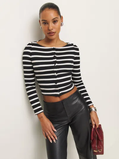 Reformation Lennox Knit Top In Black And White Stripe