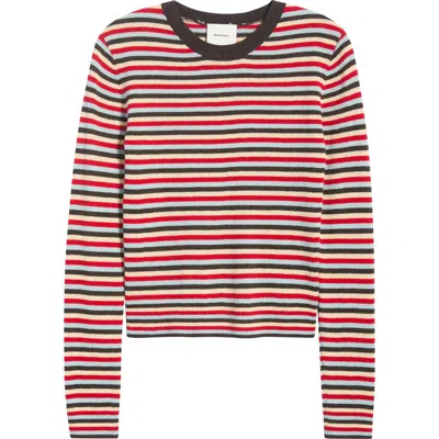 Reformation Lian Crewneck Cashmere Sweater In Cafe Multi Stripe