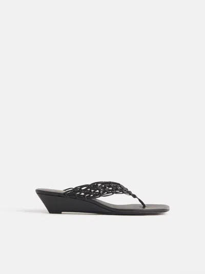 Reformation Libby Wedge Thong Black Leather 8.5
