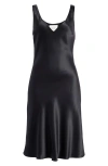 Reformation Lila V-neck Satin Dress In Black
