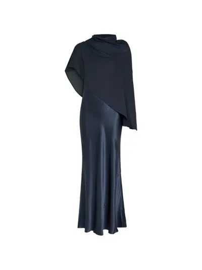Reformation Lilibeth Cape-effect Silk Midi Dress In Blue
