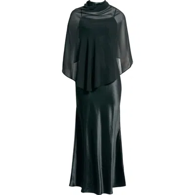 Reformation Lilibeth Silk Charmeuse Slipdress & Chiffon Cape Set In Black