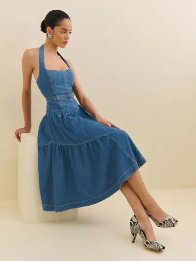Reformation Lilith Denim Midi Dress In Laguna