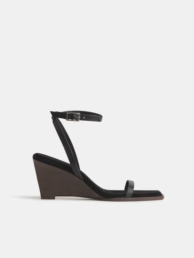 Reformation Lina Wedge Sandal Black Leather 9.5