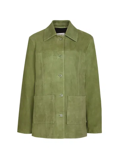 Reformation Lincoln Suede Shirt Jacket In Green