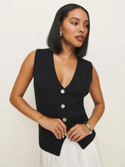 Reformation Linden Cotton Sweater Vest In Black