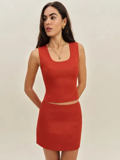 Reformation Lindsey Linen Two Piece In Blood Orange