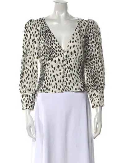 Pre-owned Reformation Linen Animal Print Blouse In White