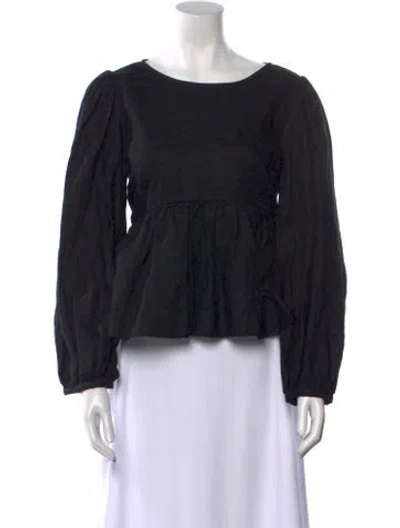 Pre-owned Reformation Linen Bateau Neckline Blouse In Black
