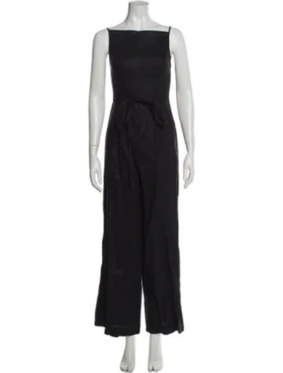 Pre-owned Reformation Linen Bateau Neckline Jumpsuit In Black
