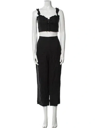 Pre-owned Reformation Linen Bow Accents Pant Set In Black