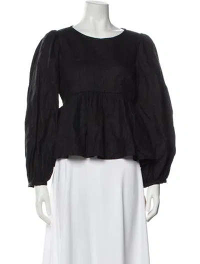 Pre-owned Reformation Linen Crew Neck Blouse In Black