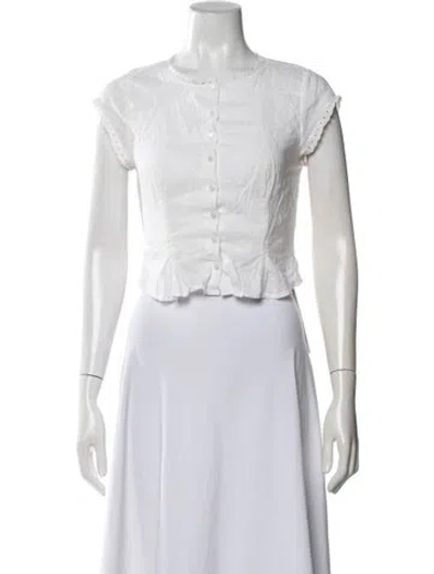 Pre-owned Reformation Linen Crew Neck Blouse In White