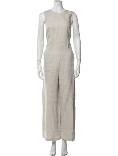 Pre-owned Reformation Linen Crew Neck Jumpsuit In Grey
