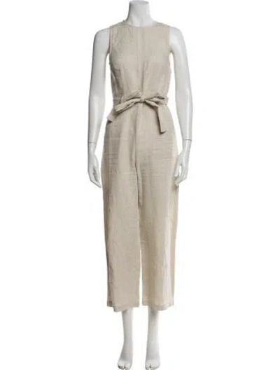 Pre-owned Reformation Linen Crew Neck Jumpsuit In Neutral