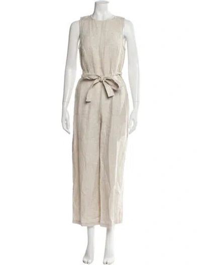Pre-owned Reformation Linen Crew Neck Jumpsuit In Neutral