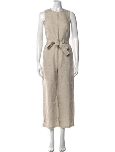 Pre-owned Reformation Linen Crew Neck Jumpsuit In Neutral