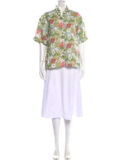 Pre-owned Reformation Linen Floral Print Blouse In Green