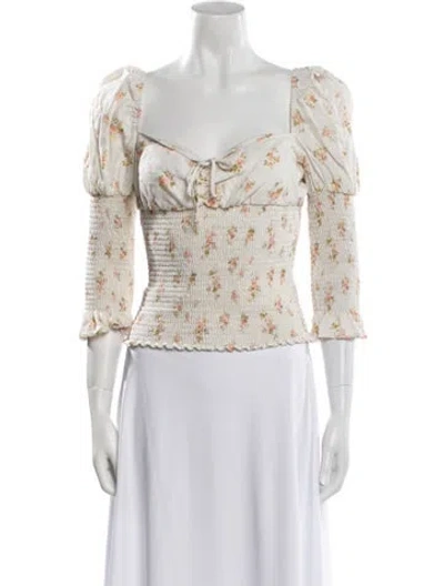 Pre-owned Reformation Linen Floral Print Blouse In Neutral