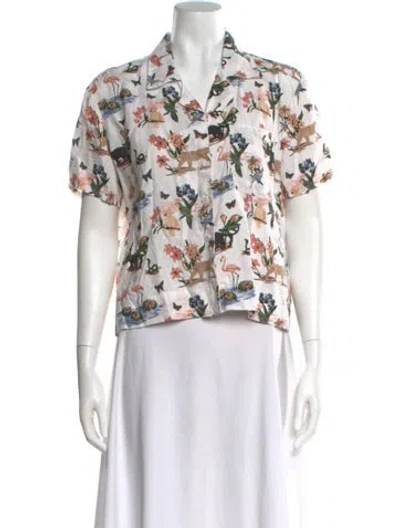 Pre-owned Reformation Linen Floral Print Blouse In Neutral