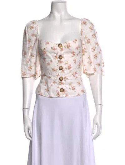 Pre-owned Reformation Linen Floral Print Blouse In Pink