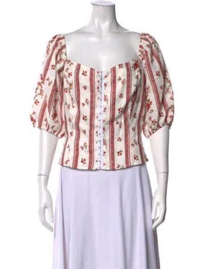 Pre-owned Reformation Linen Floral Print Blouse W/ Tags In Red