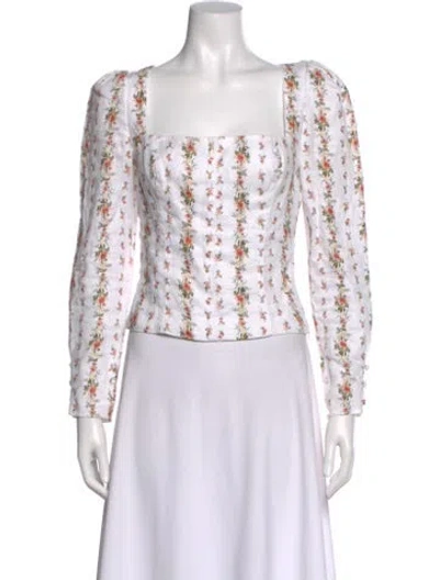 Pre-owned Reformation Linen Floral Print Blouse In White