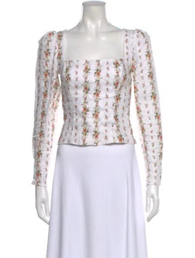 Pre-owned Reformation Linen Floral Print Blouse In White