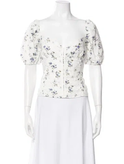 Pre-owned Reformation Linen Floral Print Blouse In White