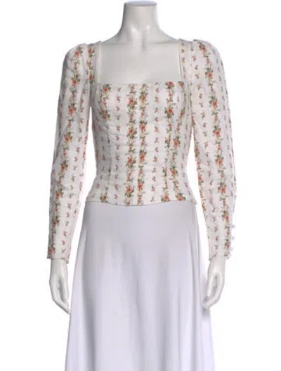 Pre-owned Reformation Linen Floral Print Blouse In White