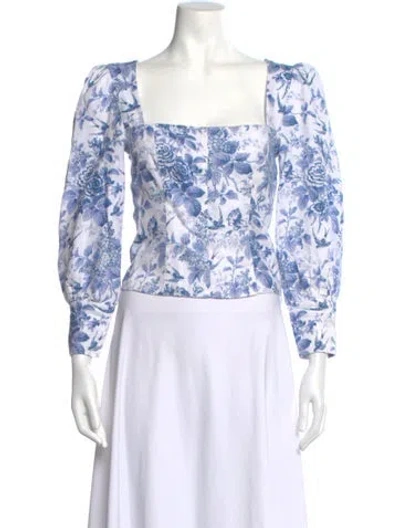 Pre-owned Reformation Linen Floral Print Blouse In White