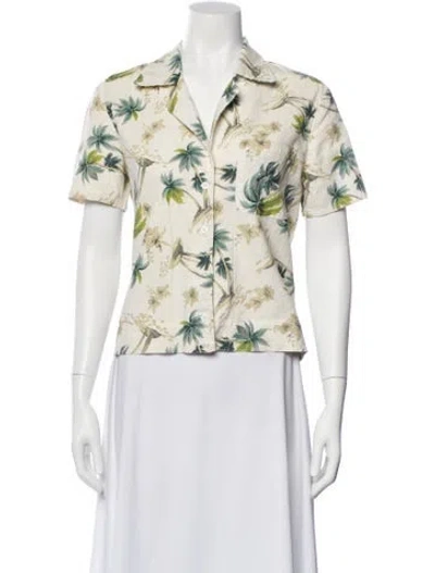 Pre-owned Reformation Linen Floral Print Button-up Top In Neutral