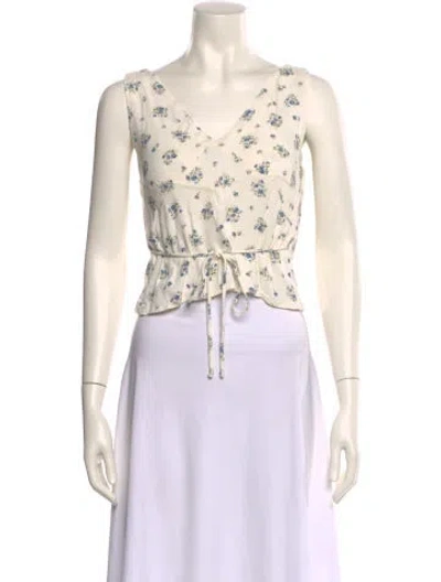 Pre-owned Reformation Linen Floral Print Crop Top In Neutral