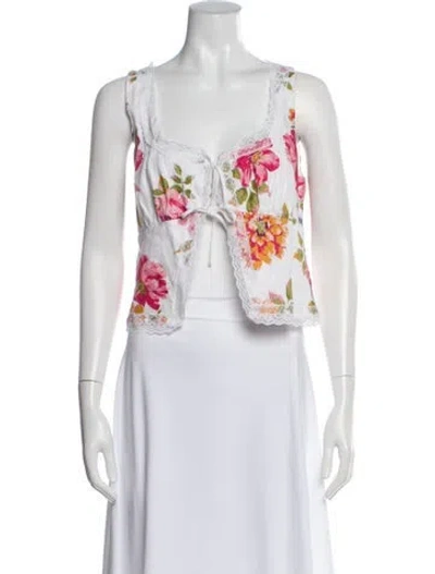 Pre-owned Reformation Linen Floral Print Crop Top In White