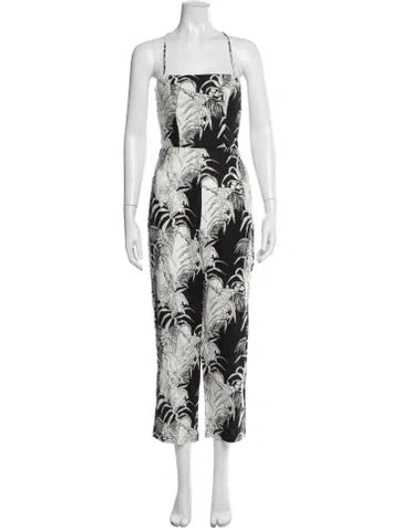 Pre-owned Reformation Linen Floral Print Jumpsuit In Black