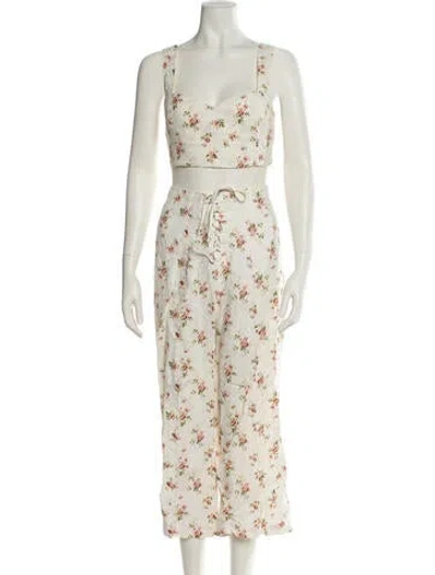 Pre-owned Reformation Linen Floral Print Pant Set In Neutral