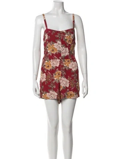 Pre-owned Reformation Linen Floral Print Romper In Blue