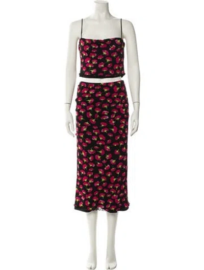 Pre-owned Reformation Linen Floral Print Skirt Set In Black
