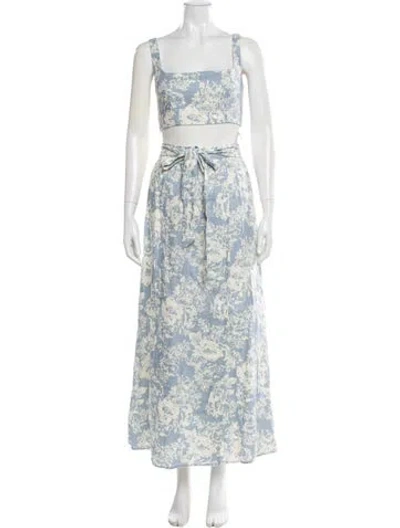 Pre-owned Reformation Linen Floral Print Skirt Set In Blue